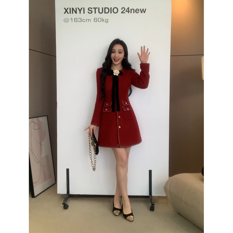 XINYI【圣诞夜宴】秋冬羊毛圈圈绒小香连衣裙收腰显瘦X624Q20267