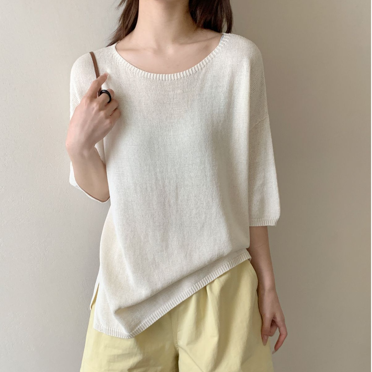 【素简.500169】春款上新高端进口无缝和纸净版短袖女装上新针织衫