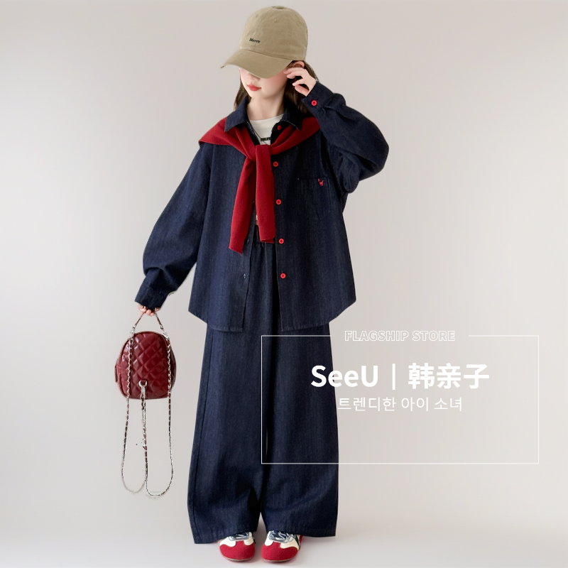 女童春秋季中大童套装2025新款洋气时髦韩版休闲牛仔披肩两件套