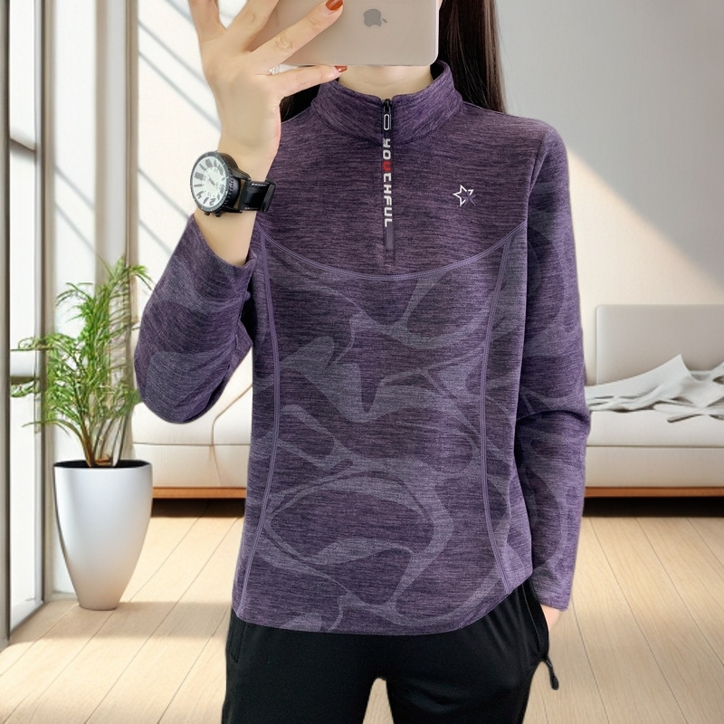 秋冬女户外运动德绒长袖打底衫内搭保暖弹力透气跑步徒步登山卫衣