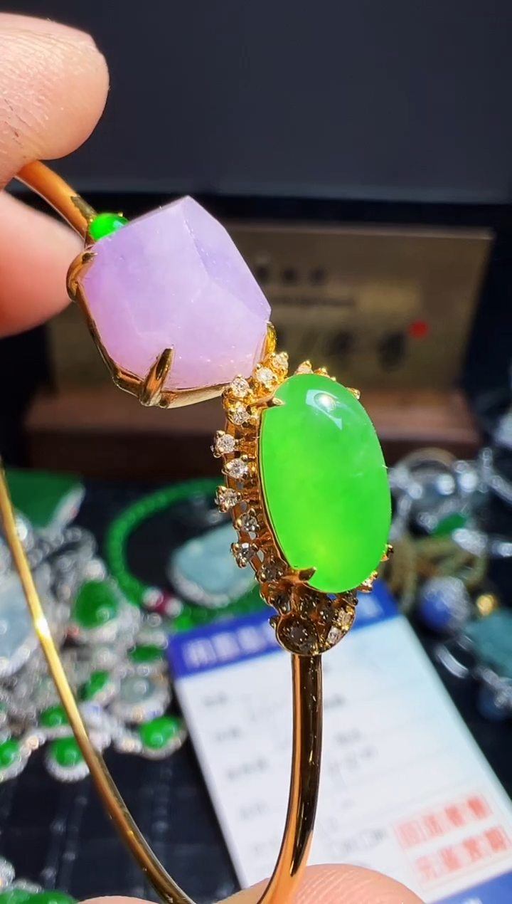 【闪购商品】翡翠手镯18K金镶嵌翡翠回流