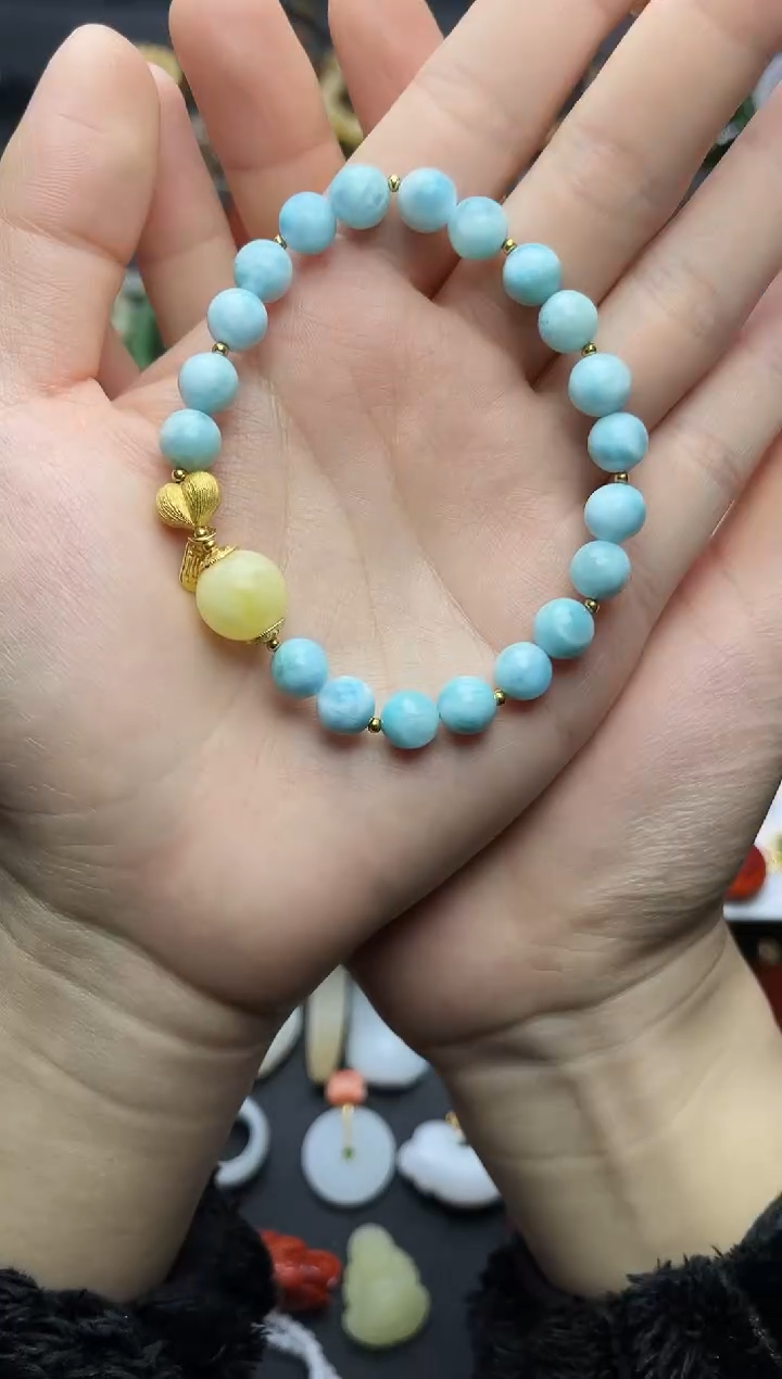 未镶嵌针钠钙石（海纹石）手串爱心单圈手串06
