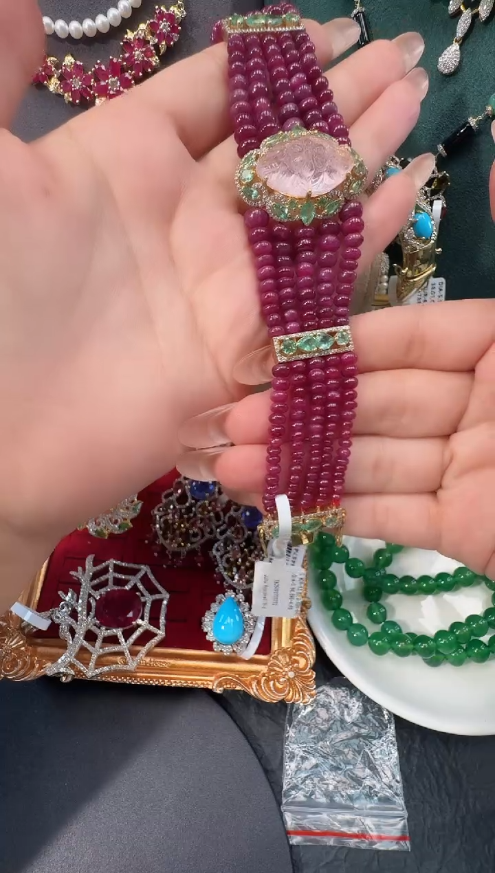 银S925镶嵌绿柱石手链手链