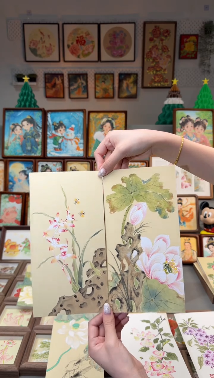 国画走***拐太湖石兰花 太湖石荷花 一组27画芯