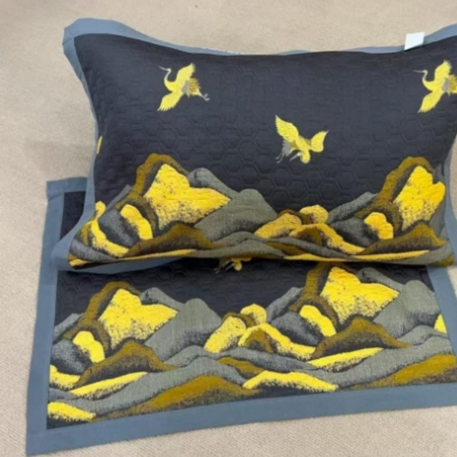 （万里江山枕套）高端A类纯棉双层纱枕套一对