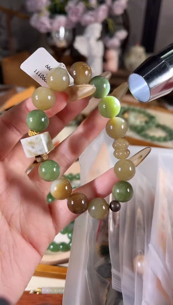 银S925镶嵌手链和田玉多样性发其一孤品默认微瑕