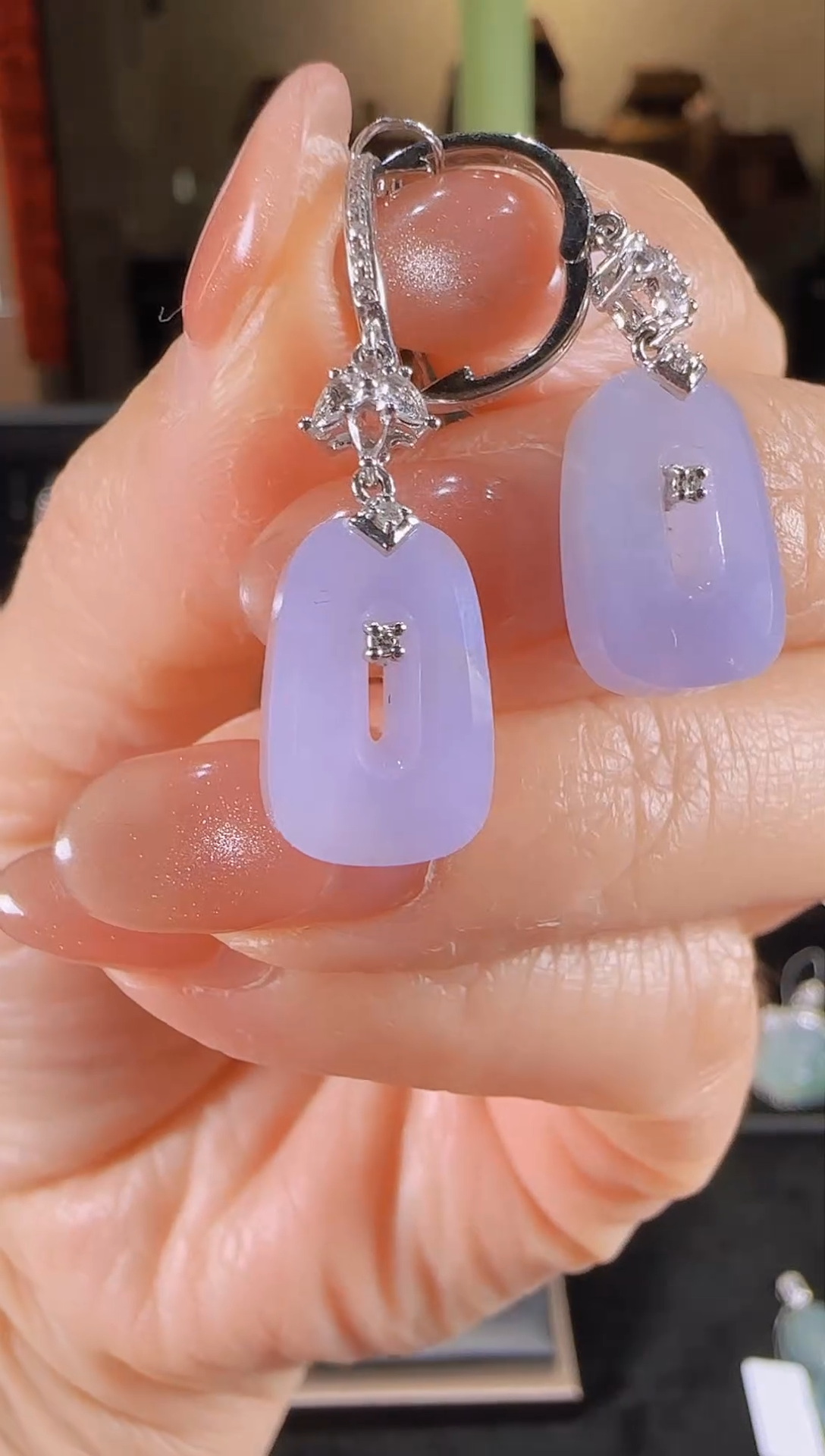 【闪购商品】翡翠耳坠18K金镶嵌福贝，福气叠加