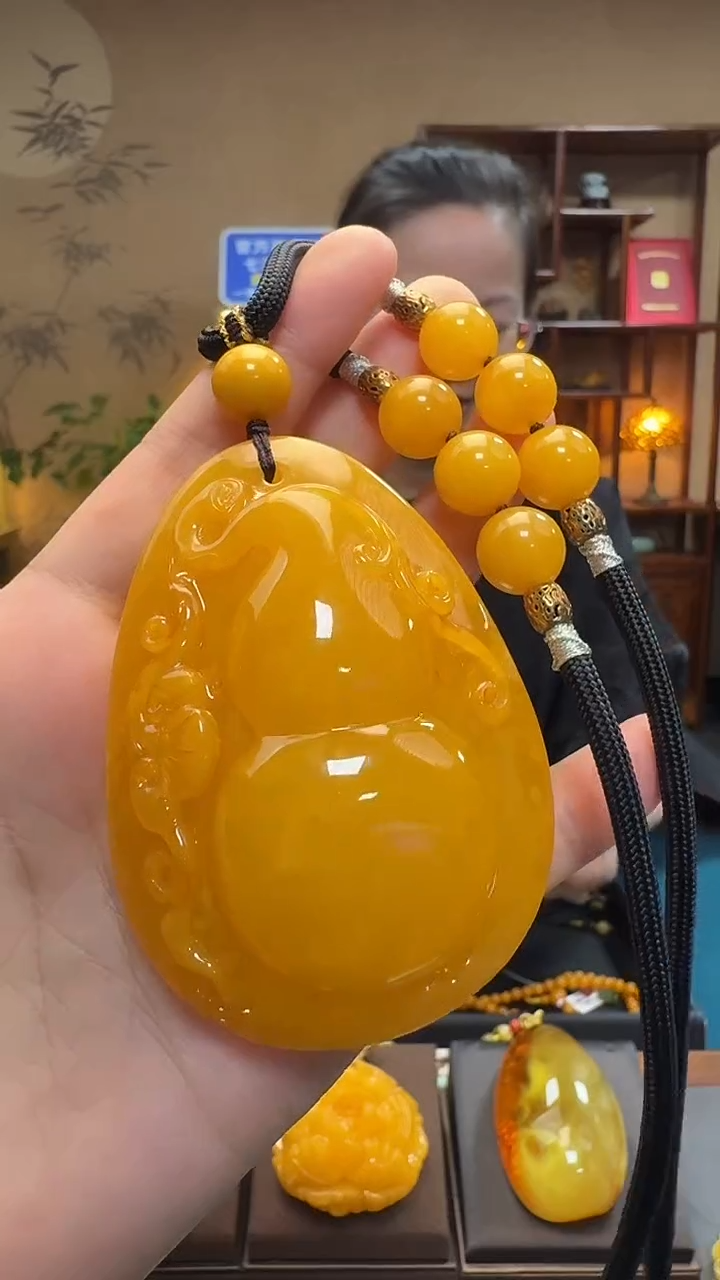 琥珀吊坠(不含链)未镶嵌天然保真蜜蜡葫芦套装（送绳子）