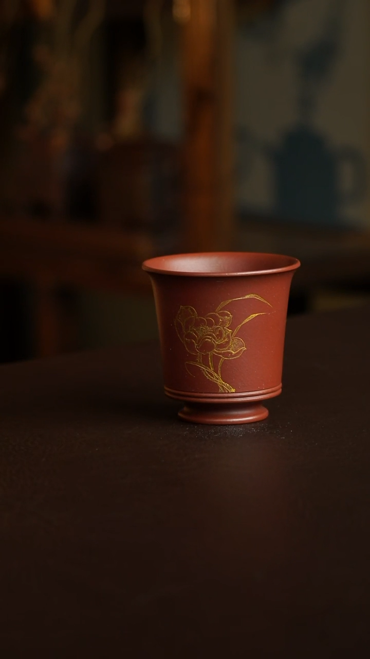 茶杯紫砂1号 朱泥手刻系列 宜兴紫砂原矿作品