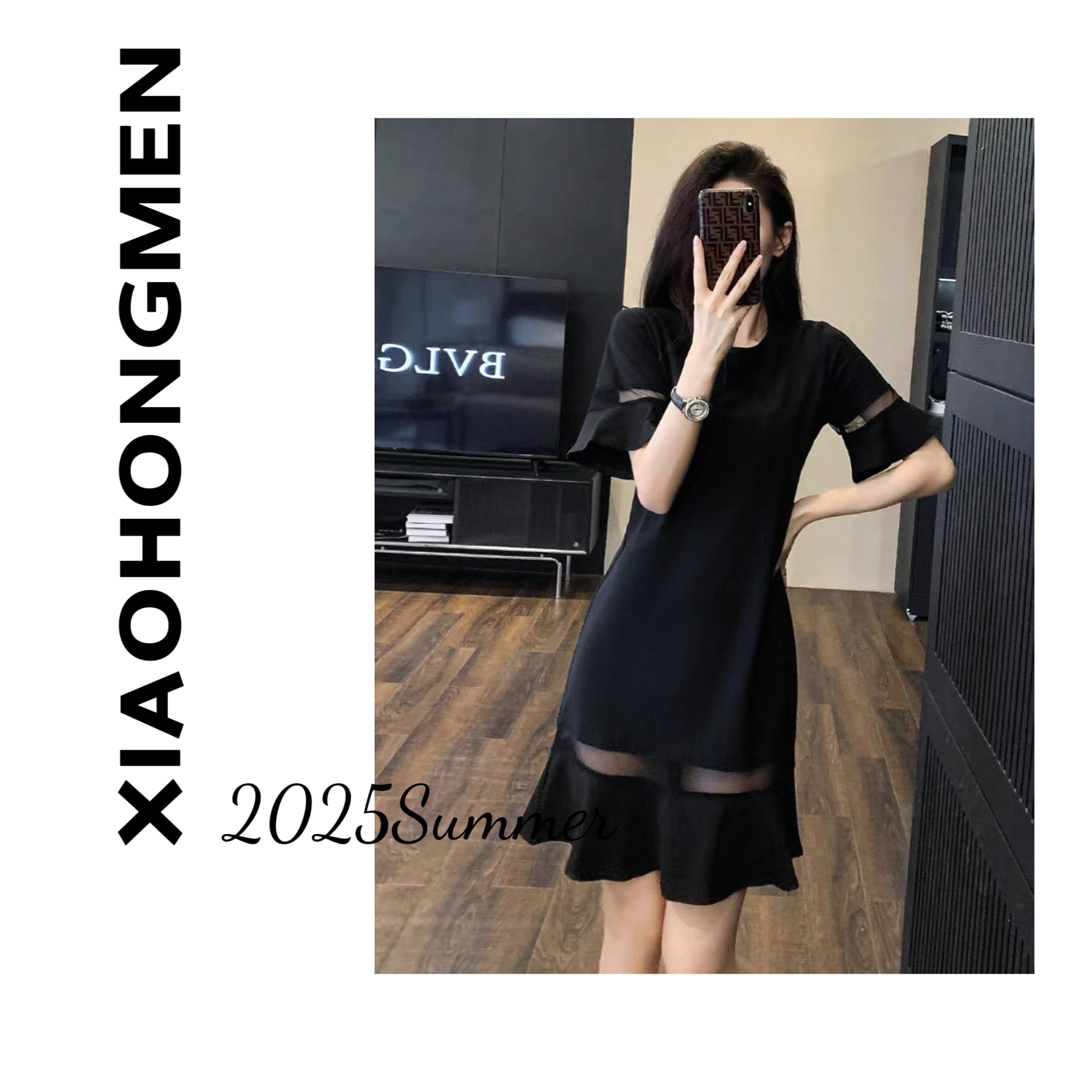 新A172 2025夏季新款赫本风宽松显瘦荷叶边鱼尾连衣裙