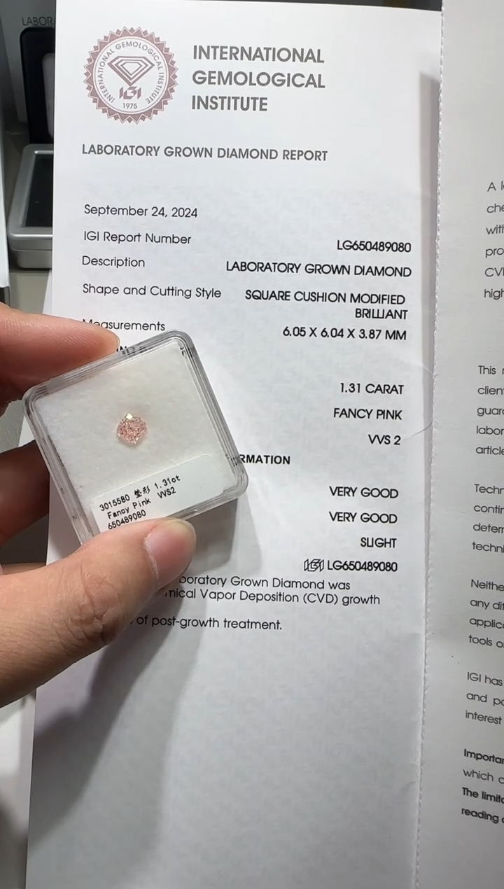 【闪购商品】实验室培育钻石未镶嵌垫形粉钻裸石