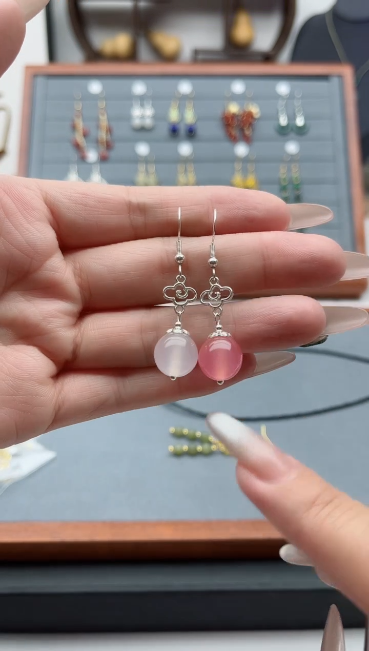 【闪购商品】玛瑙/玉髓耳饰银S925镶嵌916