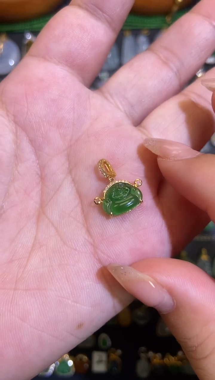 翡翠18K金镶嵌吊坠(不含链)1