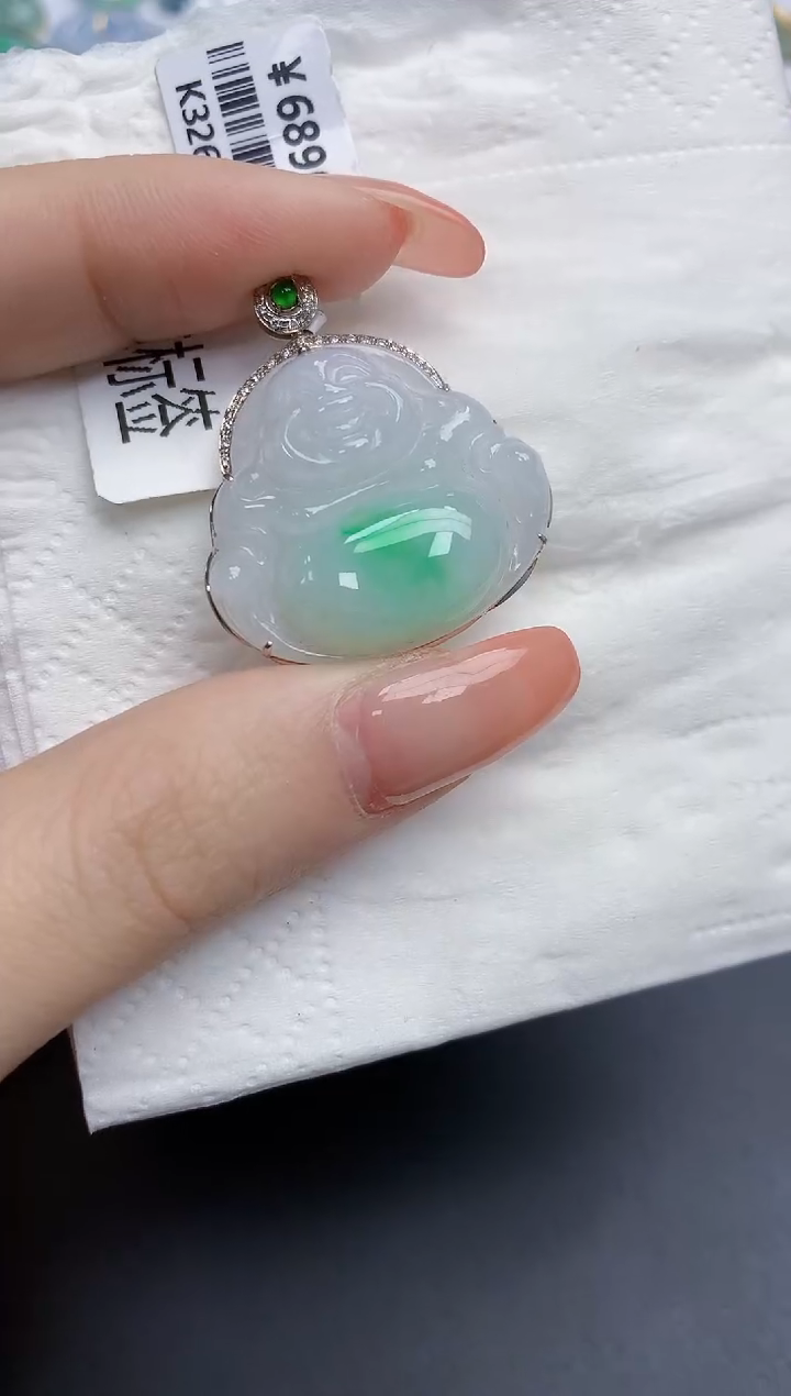 【闪购商品】翡翠颈饰18K金镶嵌天然缅甸翡翠A货