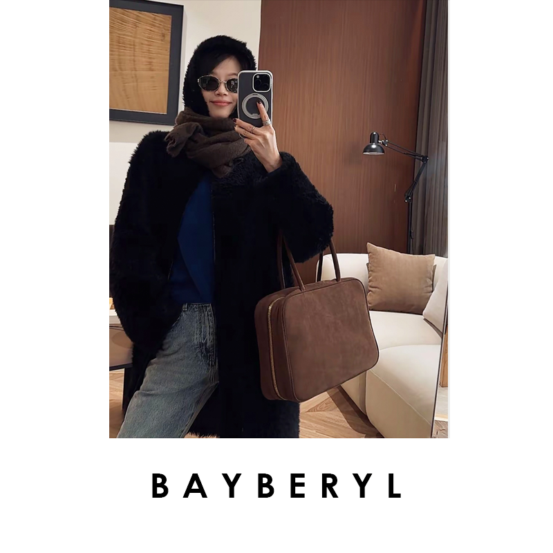 BAYBERYL老贝慕尼黑*拉贡连帽拉链中长冬一体皮衣PY5J2146-11/11