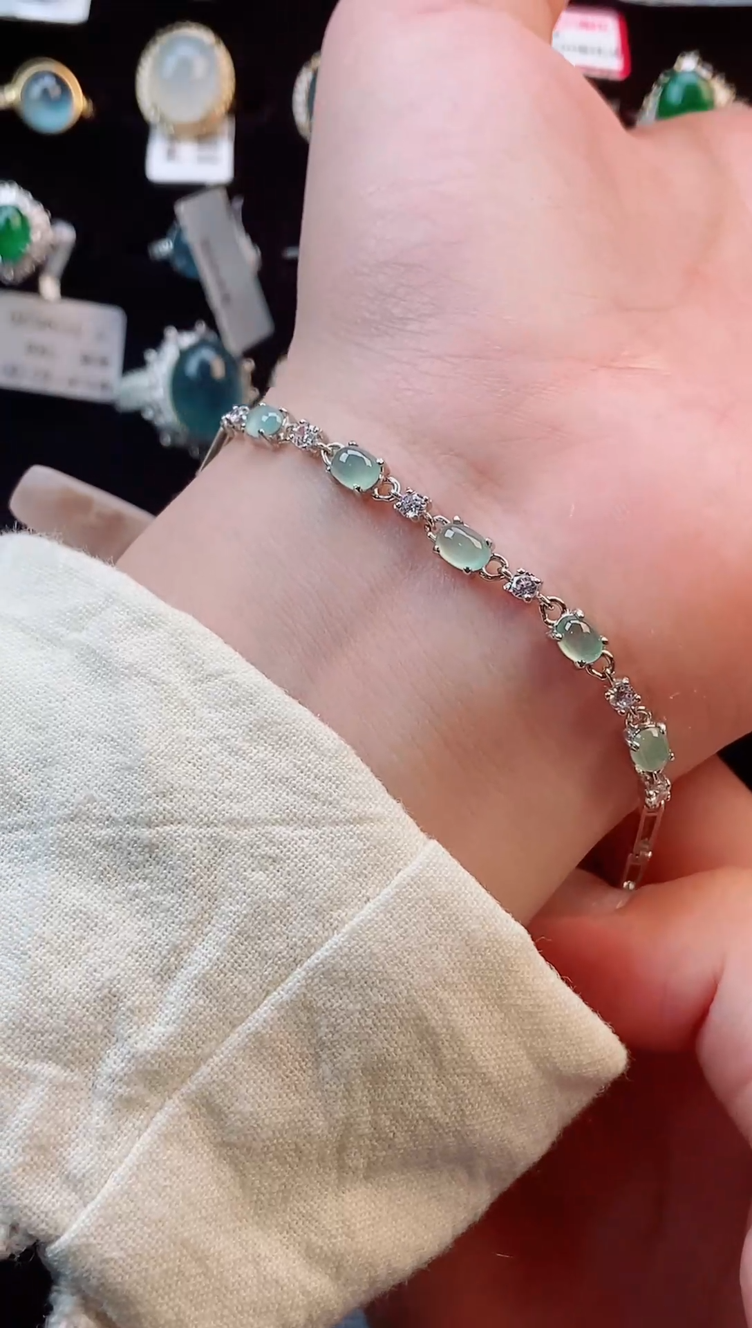 【闪购商品】翡翠手链银S925镶嵌手链7540