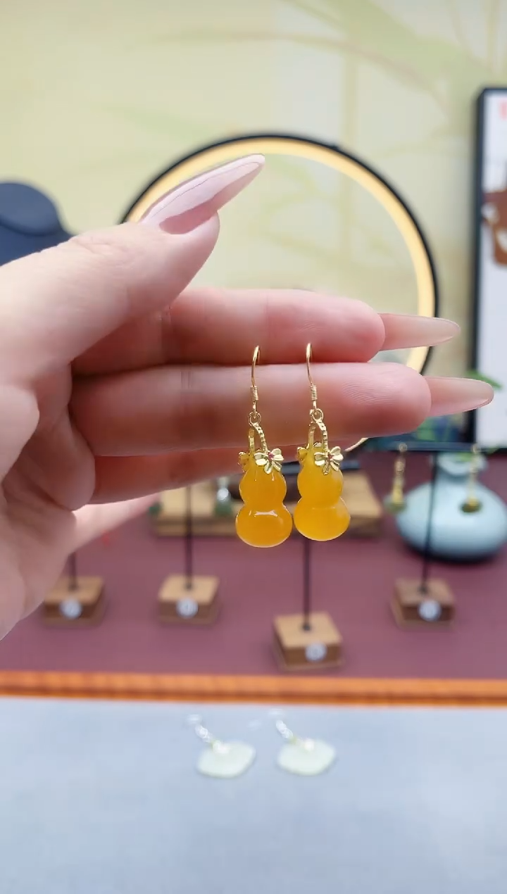 未镶嵌耳饰玛瑙/玉髓00黄色葫芦