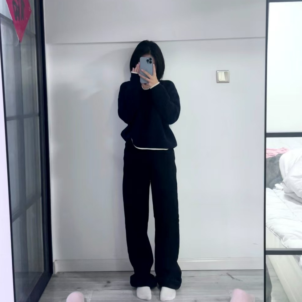 【周周家】替补替补替补6923濮院冬季加绒黑色休闲裤直筒休闲女士TR