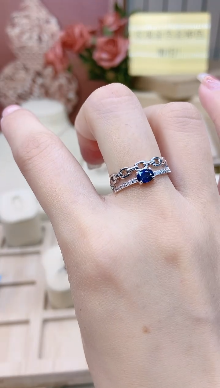 【闪购商品】蓝宝石戒指银S925镶嵌蓝宝石