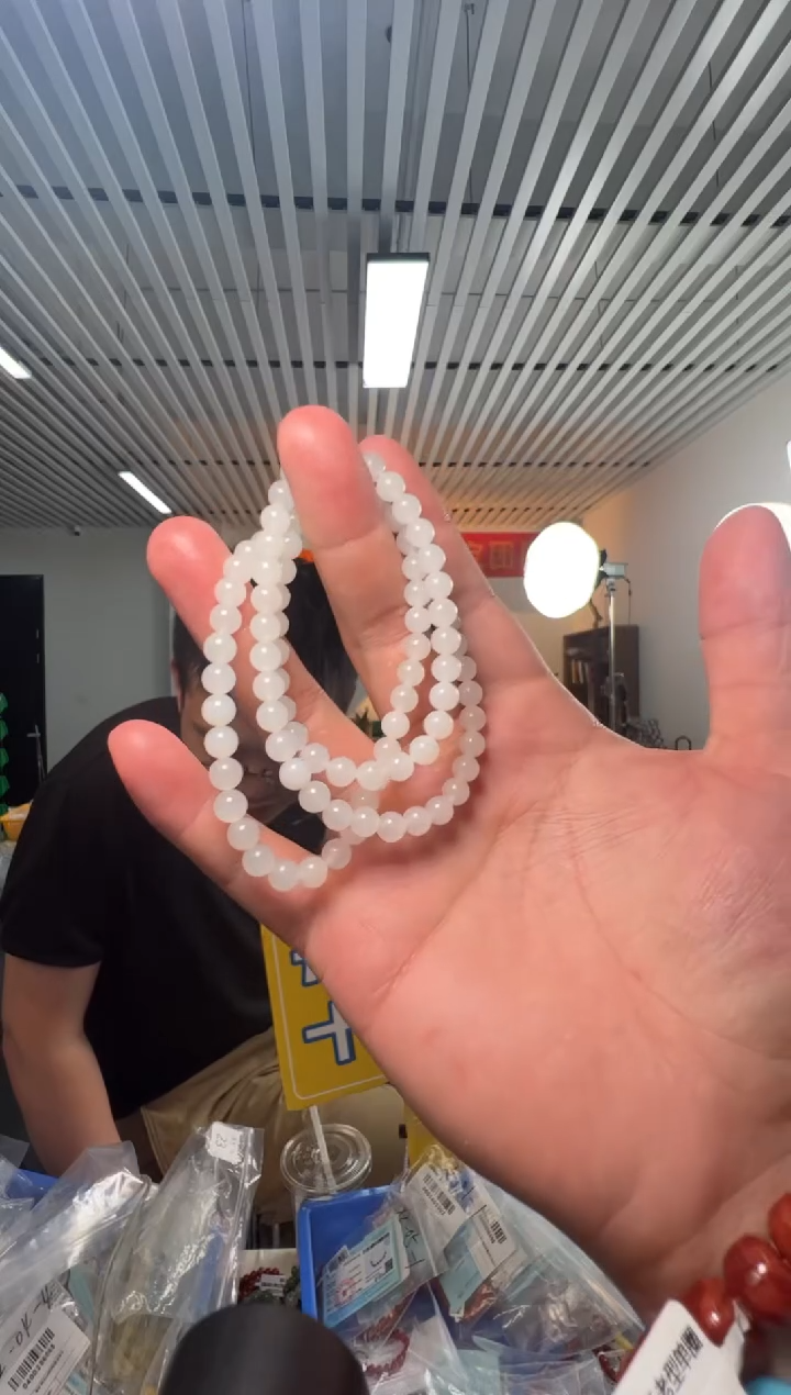 项链未镶嵌和田玉和田玉白玉圆珠多圈