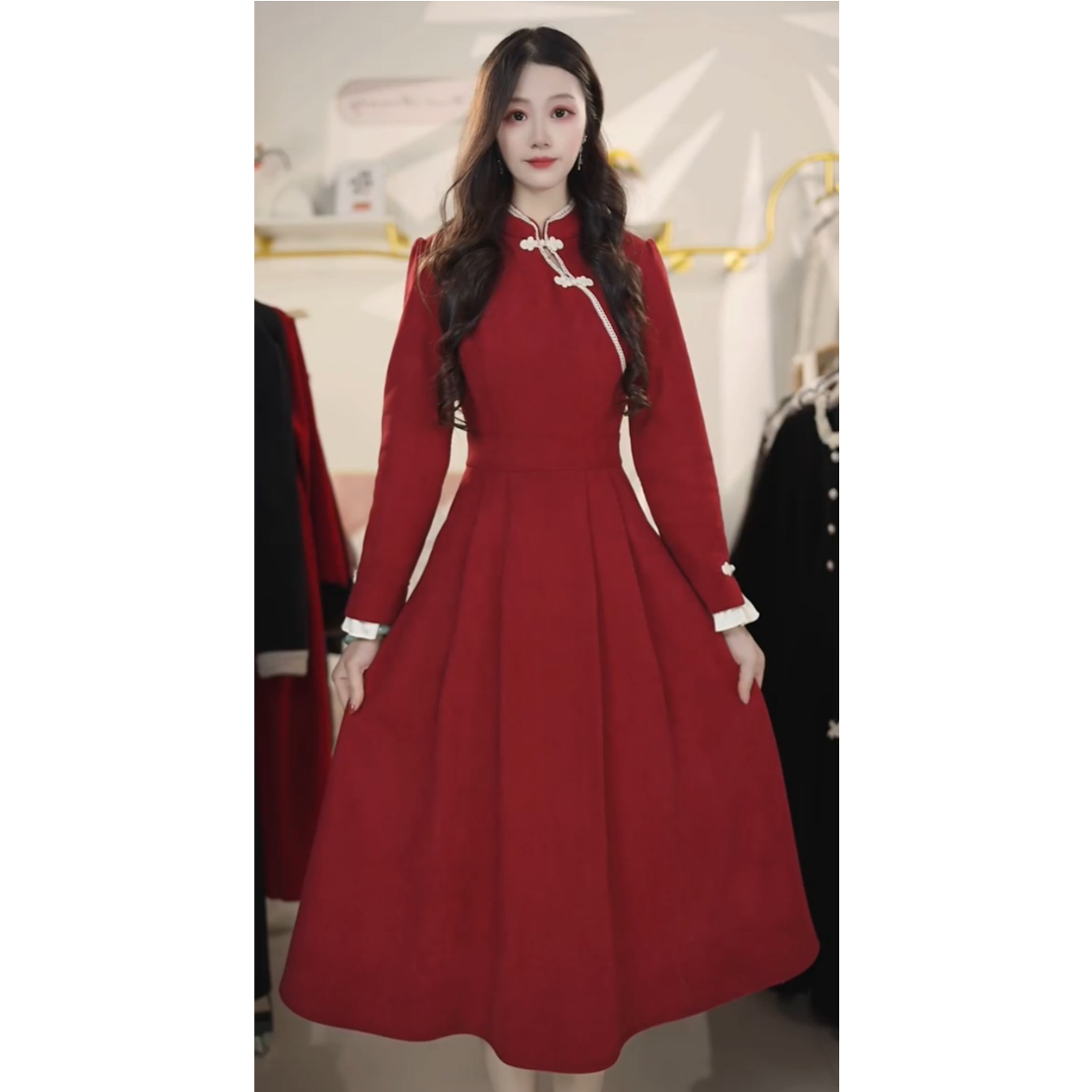 新中式国风立领气质连衣裙2025秋冬新款修身显瘦中长裙Y651216