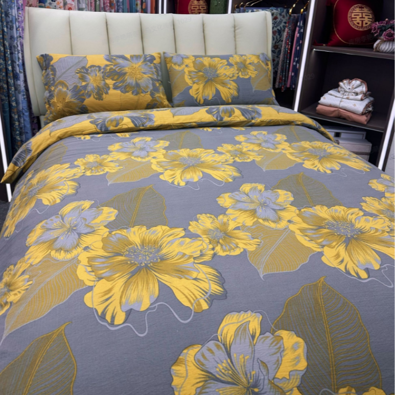 亲肤棉双层纱四件套--金晨花语（纽扣）