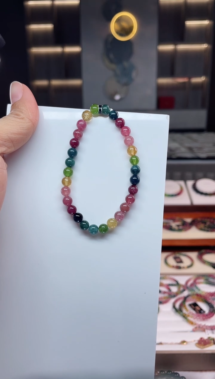 未镶嵌老矿碧玺彩虹单圈手串6mm+碧玺（多样性发一条）Q