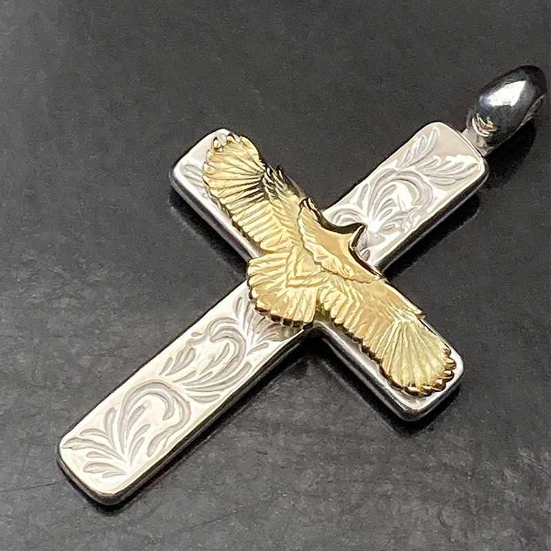 吊坠925银 鹫见太郎小鹰唐草十字架吊坠925银手工个性项坠