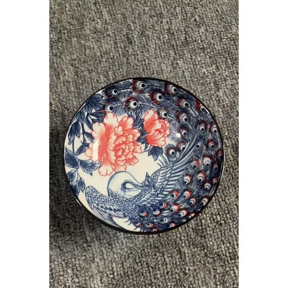 果盘青花瓷-孔雀牡丹单个茶具1597中式青花瓷水果盘