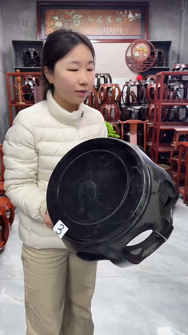 花梨木类家具【微瑕】黑檀色小号鼓凳3号