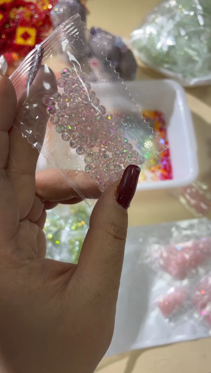 玻璃2964卡4国华扁100颗粉色粉包绿