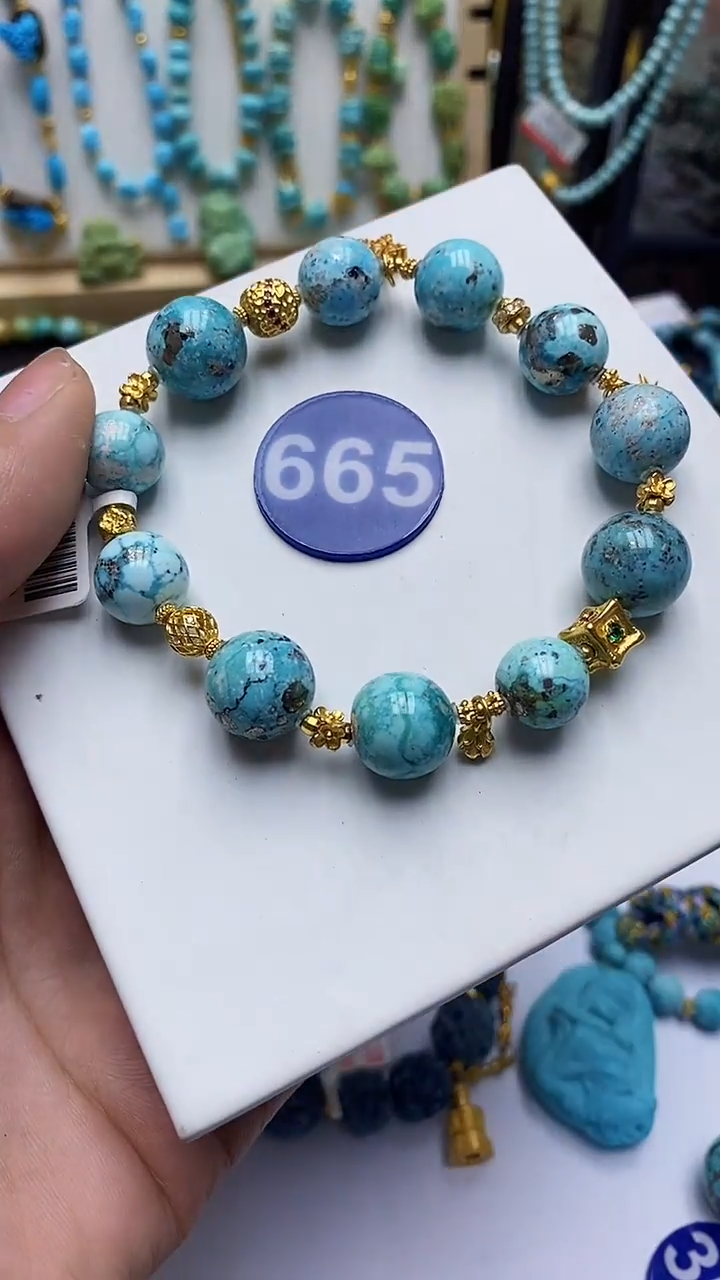 绿松石银S925镶嵌手链665
