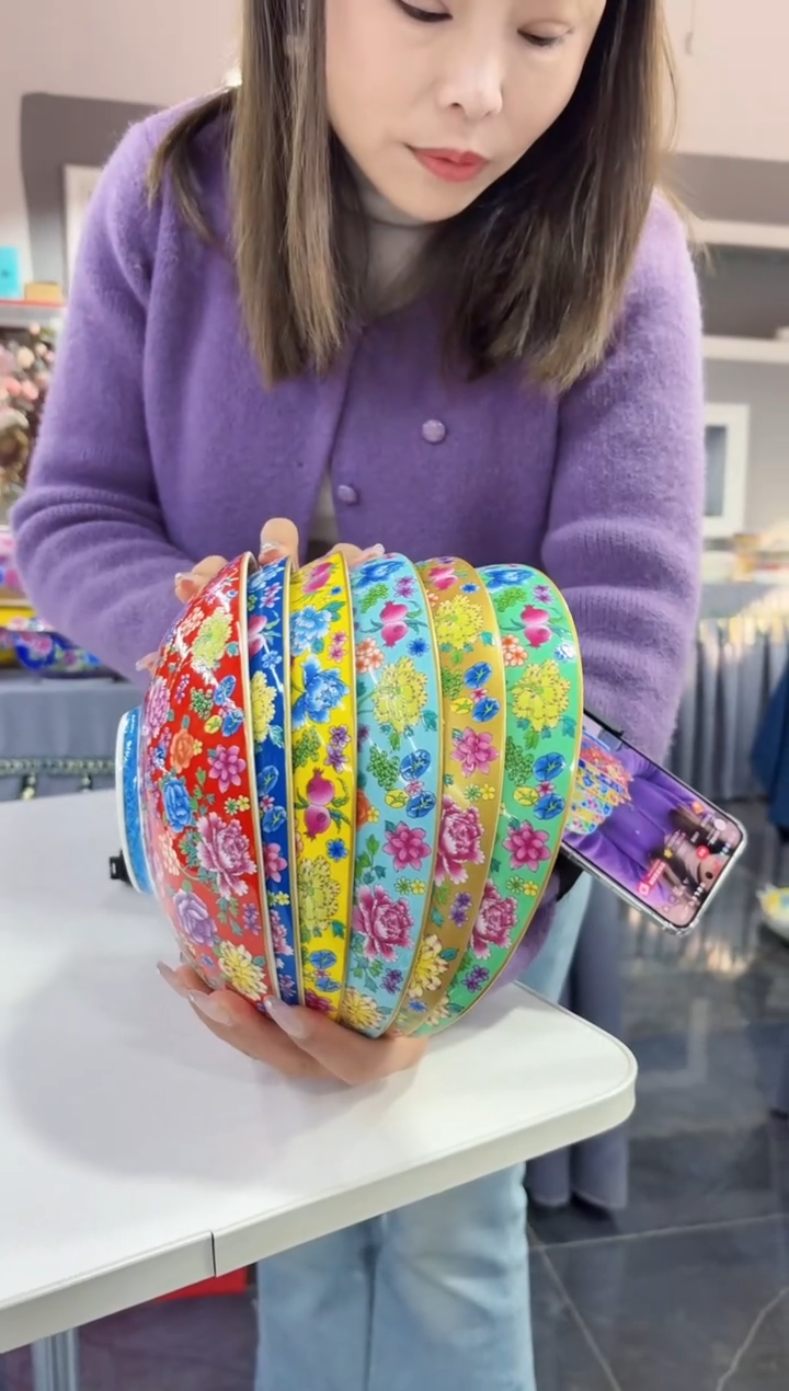 珐琅8.5英寸元宝盘6个景德镇混色