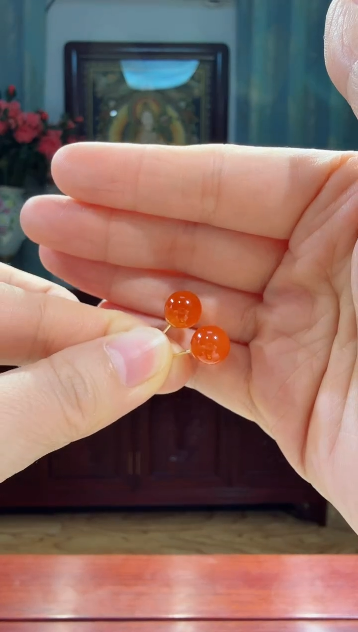 【闪购商品】南红玛瑙耳钉18K金镶嵌南红玛瑙 耳钉