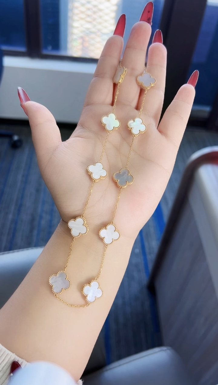 【闪购商品】贝壳（贝母）毛衣链18K金镶嵌18K黄白贝母十花毛衣链