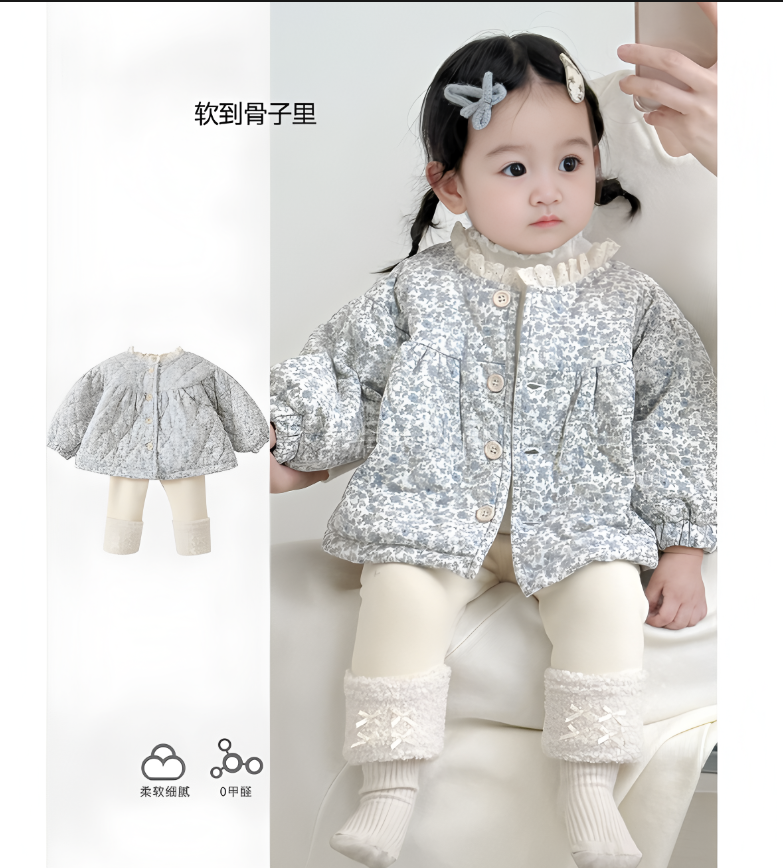 2025秋冬新款韩式女孩公主婴儿衣服夹棉碎花外套洋气保暖宝宝冬装