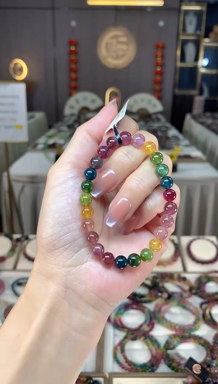 未镶嵌冰透体老矿碧玺色标单圈手串7mm+碧玺hon多样性发一条