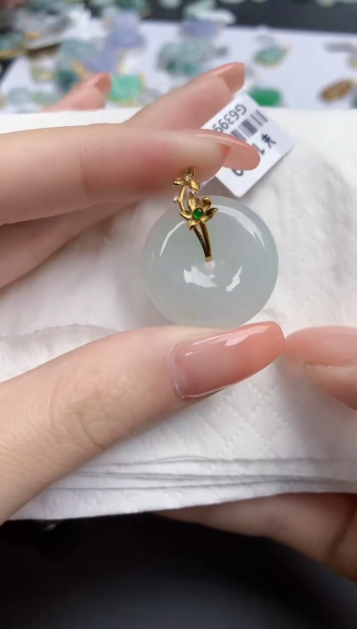 【闪购商品】翡翠颈饰18K金镶嵌天然缅甸翡翠A货