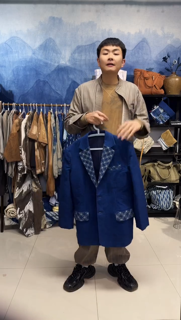 织绣手织土蓝染刺绣西服孤品福利