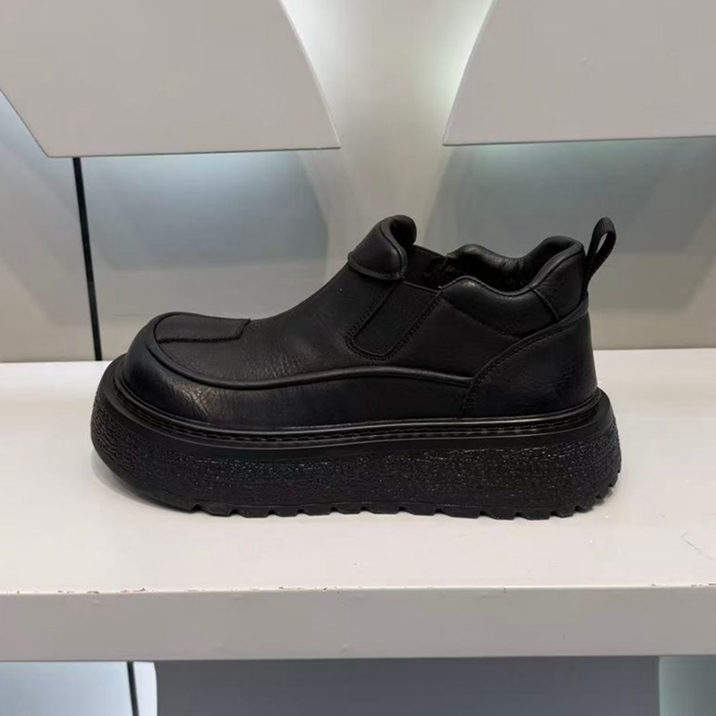厚底增高男鞋2025冬季潮牌一脚蹬纯色简约短靴韩版时尚百搭休闲鞋