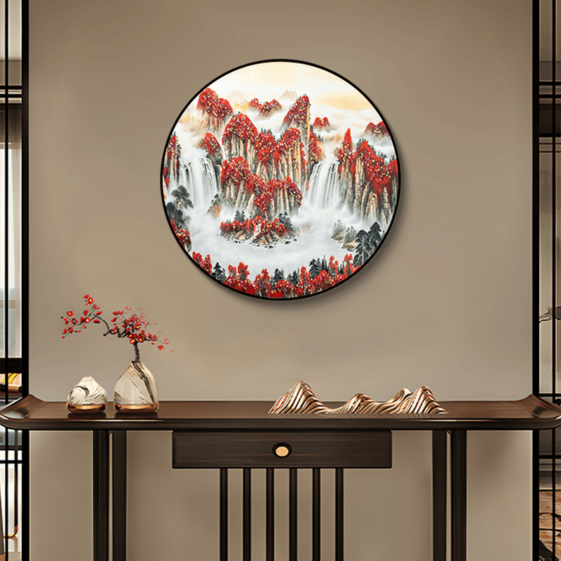 S5161-鸿运当头圆形玄关过道客厅壁画进门山水画鸿运6060