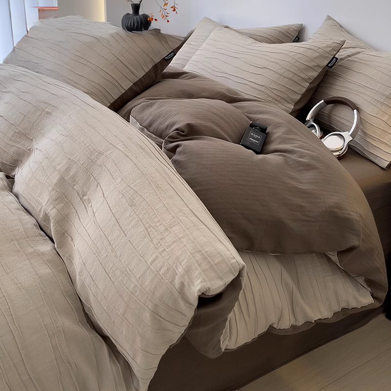 轻奢高级感水洗棉四件套全棉纯棉2024新款被套床单三件套