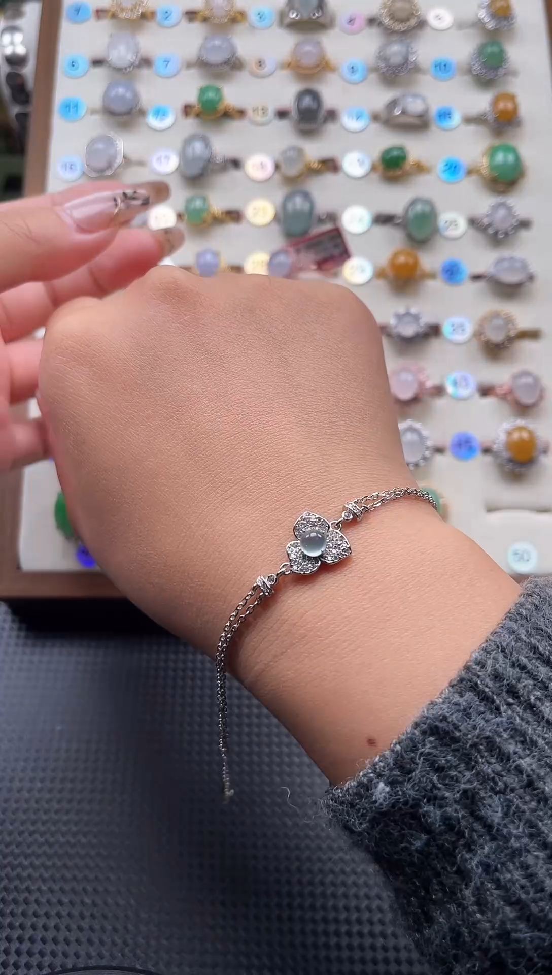 【闪购商品】翡翠手链银S925镶嵌天然A货翡翠手链