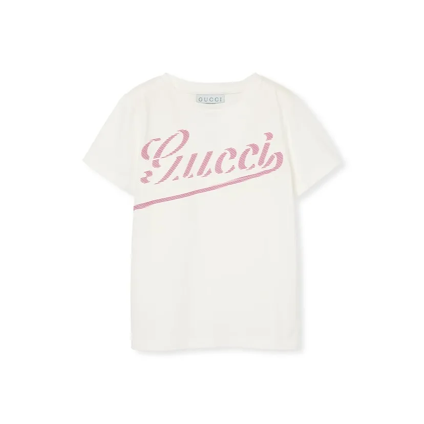 GUCCI古驰T恤 SS25 印花棉质短袖圆领 白色/藏青 儿童款 MT
