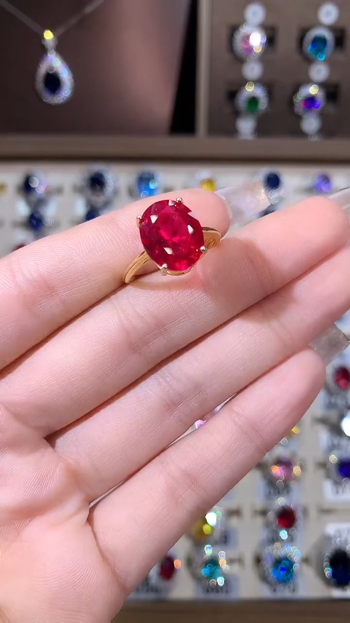 无925银鸽血红色戒指