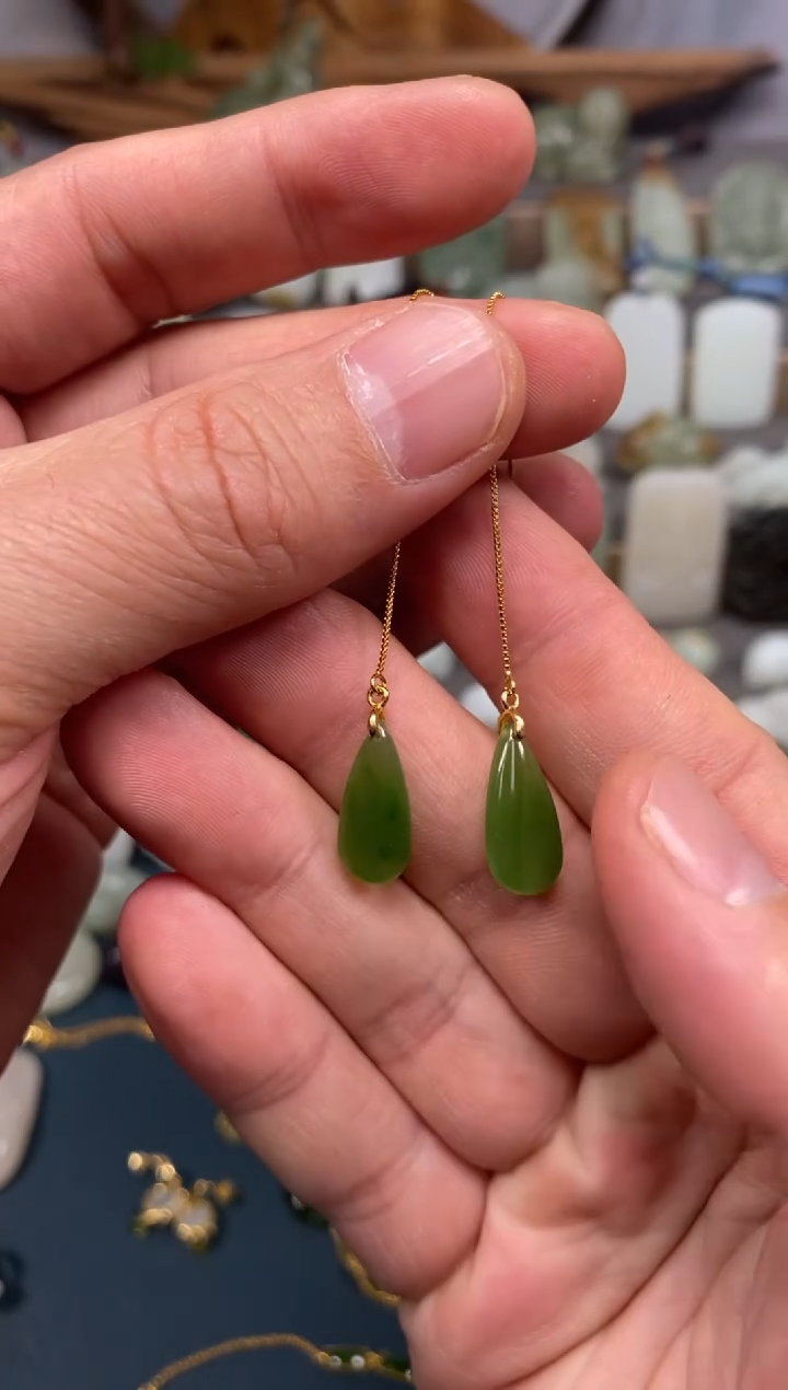 【闪购商品】和田玉耳饰银S925镶嵌耳坠