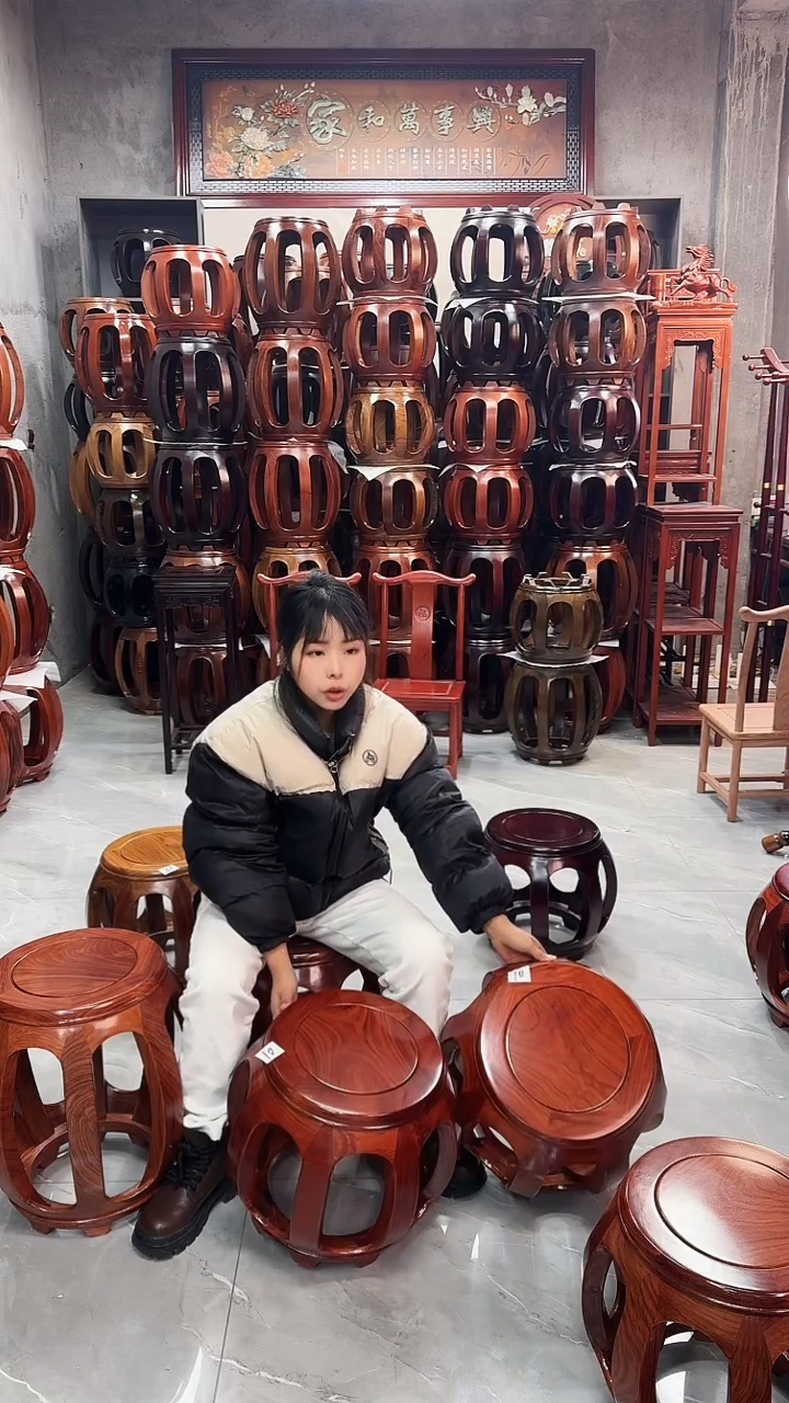 【闪购商品】花梨木类家具花梨木花梨色小号鼓凳一对10号