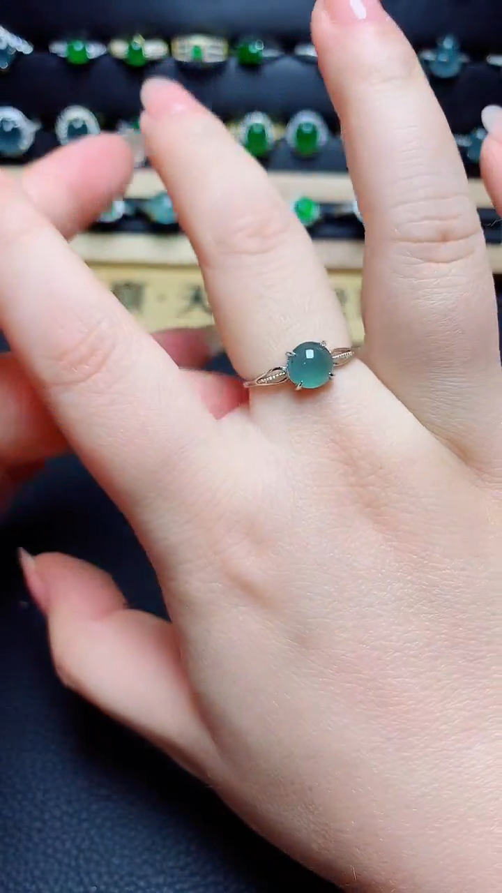 翡翠戒指银S925镶嵌 天然翡翠A货s925银镶