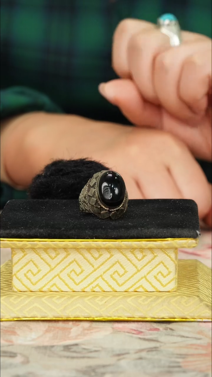 【闪购商品】黑曜岩戒指银S925镶嵌黑曜石戒指