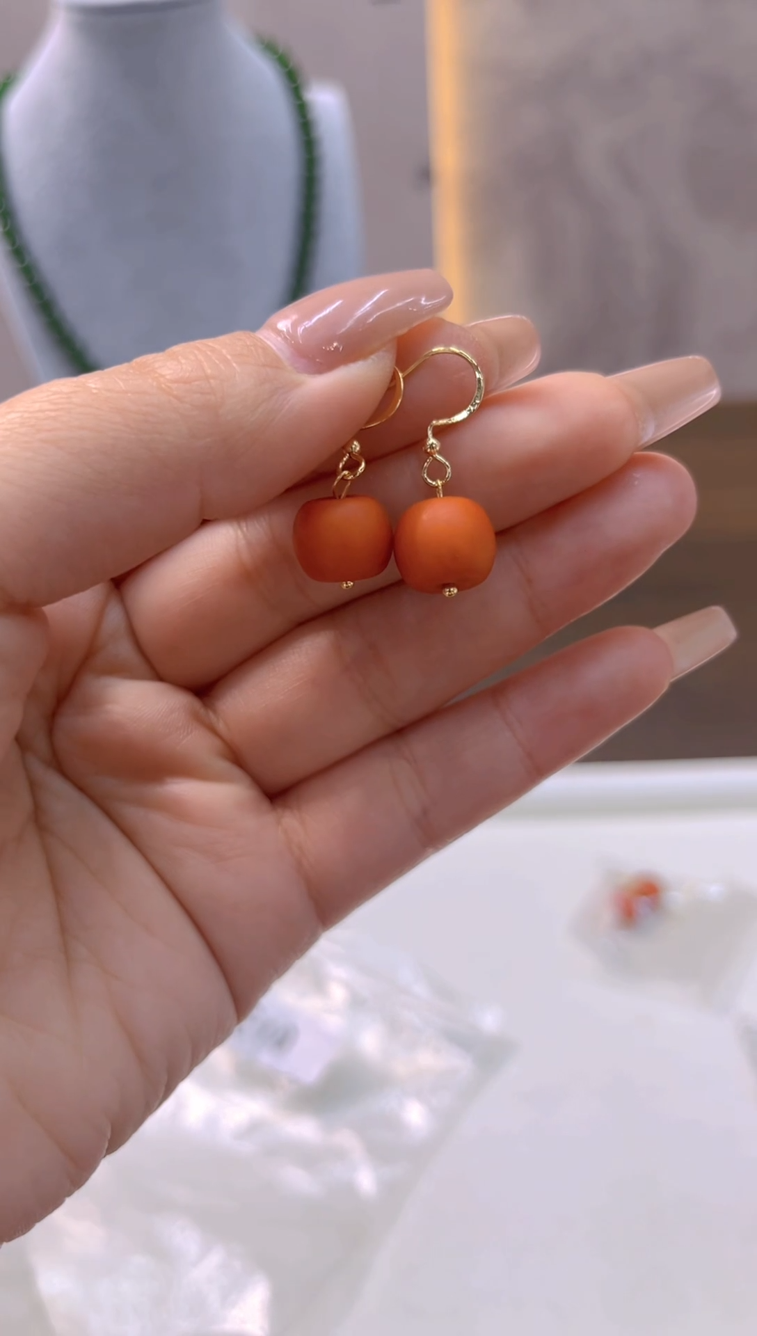 蜜蜡14K金镶嵌耳饰E10